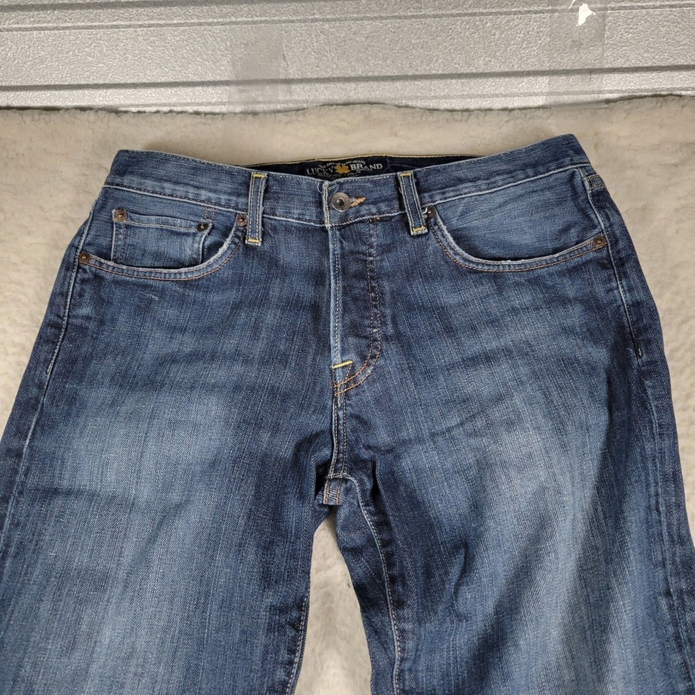 Lucky Brand Jeans Men 32x32 Dark Blue Straight Leg Button Fly Whiskered Denim - Picture 6 of 16